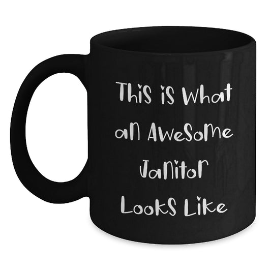 Janitor Gifts from Friends, Awesome Janitor Black Coffee Mug, Birthday Unique Gifts, This Is What An Awesome Janitor Looks Like - Main