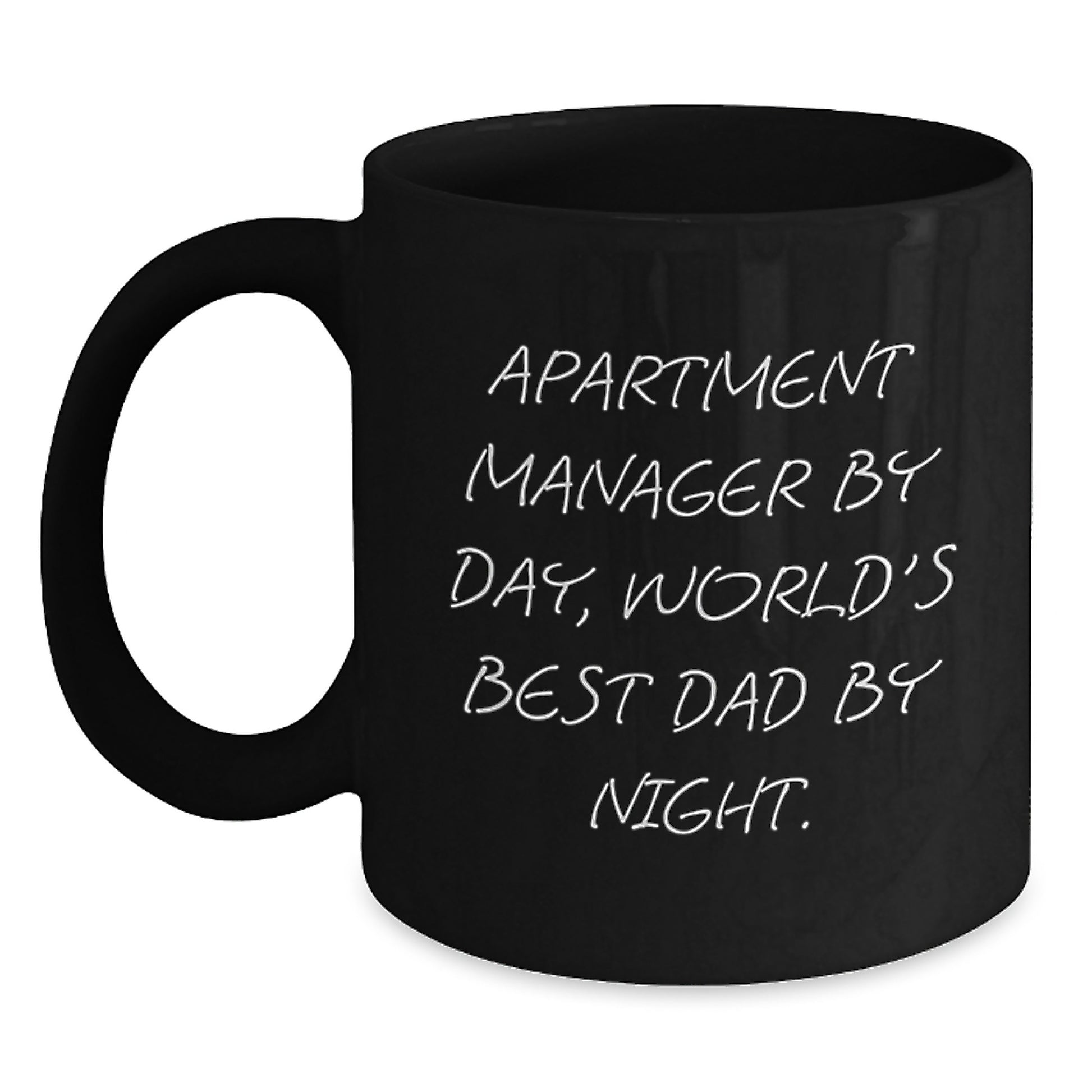 Funny Apartment Manager Gifts For Him By Day, Best Dad By Night - Black Coffee Mug, Birthday Unique Gifts - Main