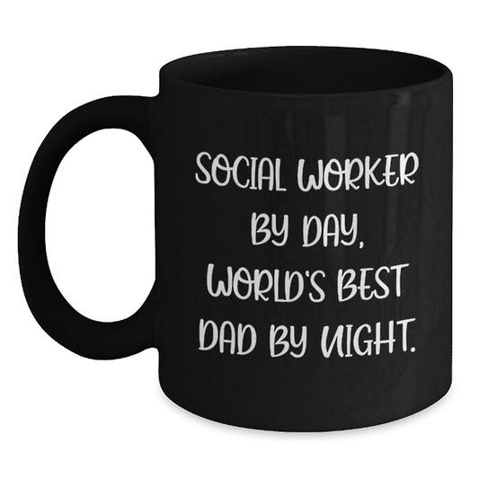 Social Worker Gifts, Funny Quote, Black Coffee Mug for Birthday, Gifts from Men, Social Worker by Day, World's Best Dad by Night. - Main