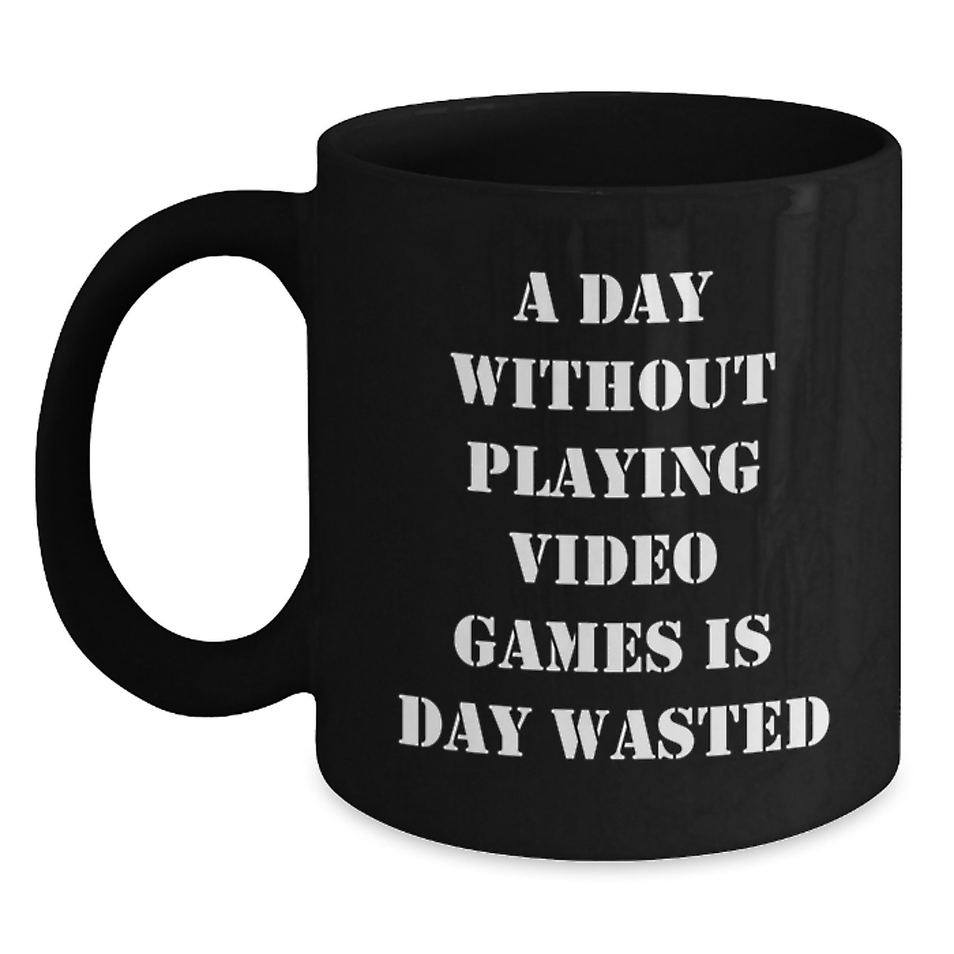 Funny Playing Video Games Gifts, Black Coffee Mug for Men and Women, Gifts from Friends, Perfect Birthday Present for Gamers, 'A Day Without Playing Video Games Is Day Wasted' Quote - Main