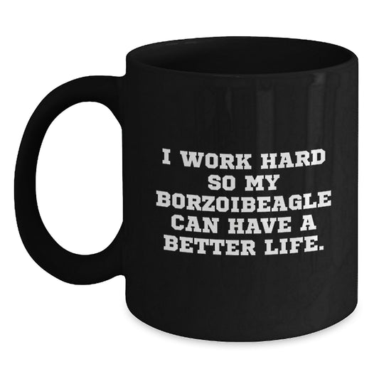 Borzoi Dog Lover Gifts from Friends, Funny Inspirational Quote on Black Coffee Mug, Unique Birthday Unique Gifts for Borzoi Dog Enthusiasts - Main