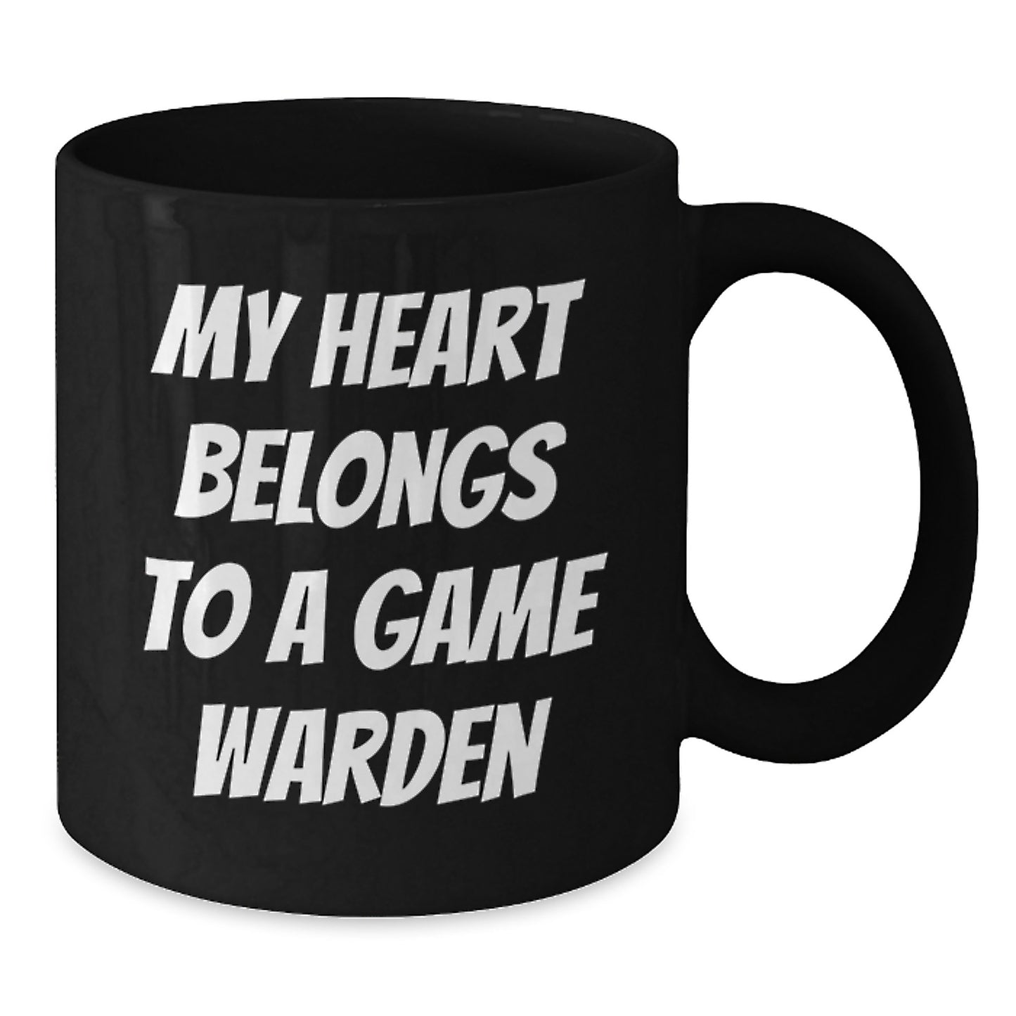 Funny Game Warden Gifts, My Heart Belongs To A Game Warden, Black Coffee Mug, Birthday Unique Gifts from Friends, For Game Wardens - Additional