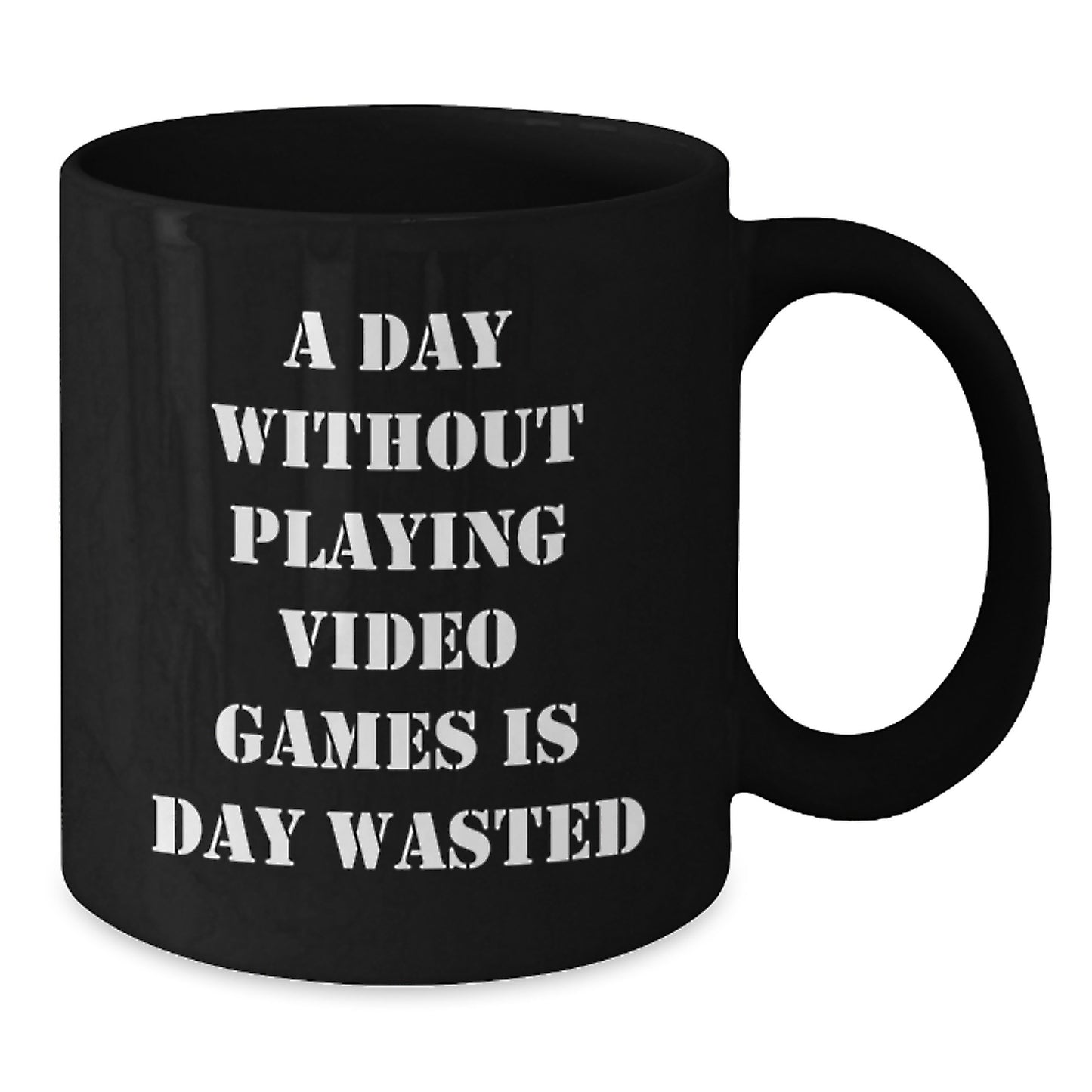 Funny Playing Video Games Gifts, Black Coffee Mug for Men and Women, Gifts from Friends, Perfect Birthday Present for Gamers, 'A Day Without Playing Video Games Is Day Wasted' Quote - Additional