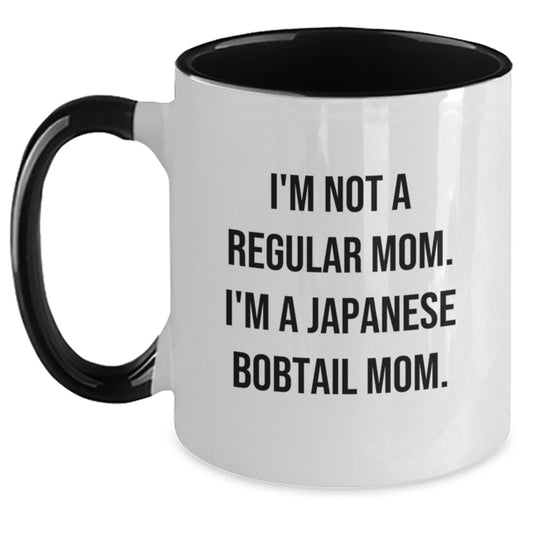 Japanese Bobtail Cat Mom Funny Graduation Gifts from Friends and Family for Japanese Bobtail Cat Lovers, Unique Two Tone Coffee Mug Quote 'I'm Not A Regular Mom. I'm A Japanese Bobtail Mom.' - Main