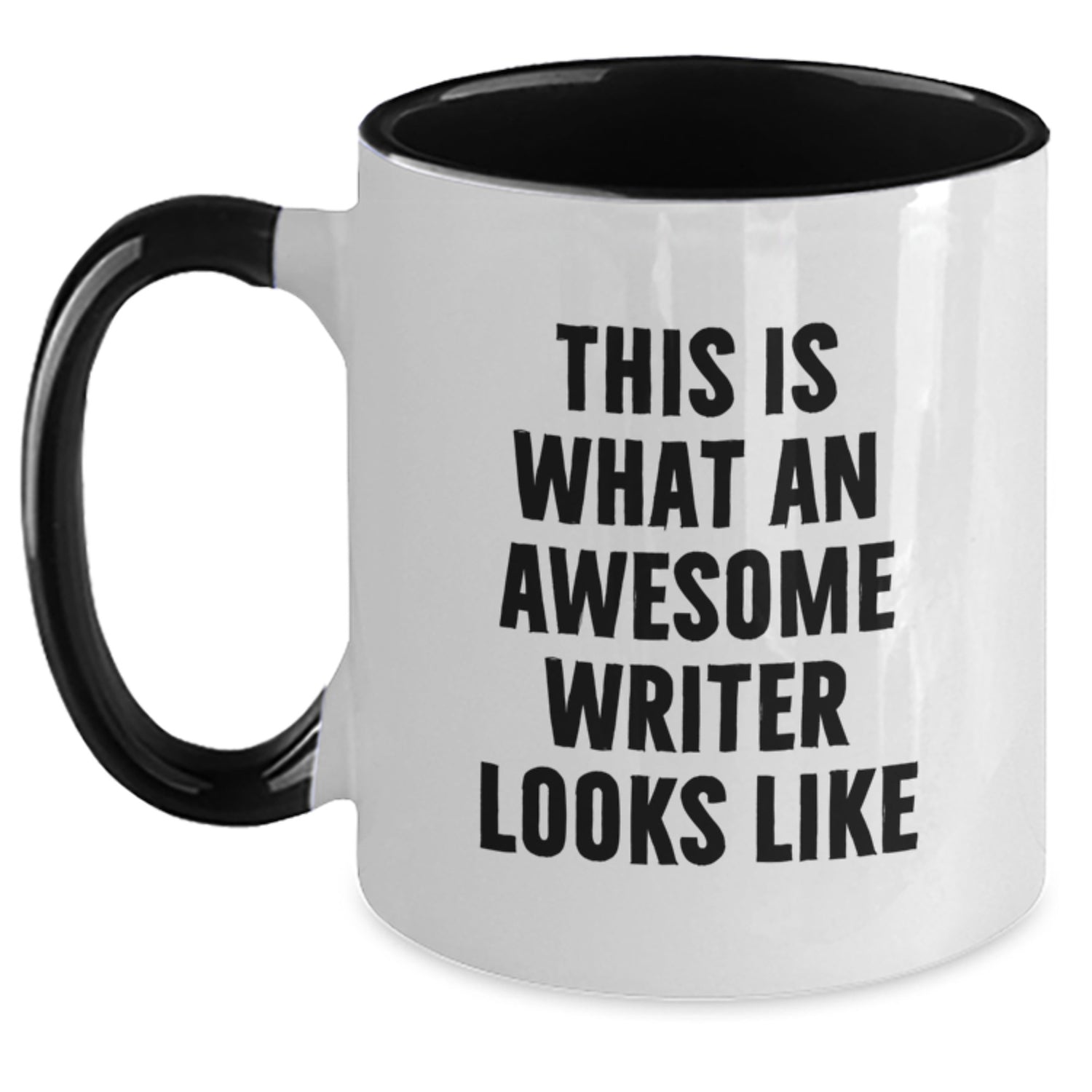 Funny Writer Gifts from Friends for Writer's Birthday, Two Tone Coffee Mug with Quote 'This Is What An Awesome Writer Looks Like' - Main