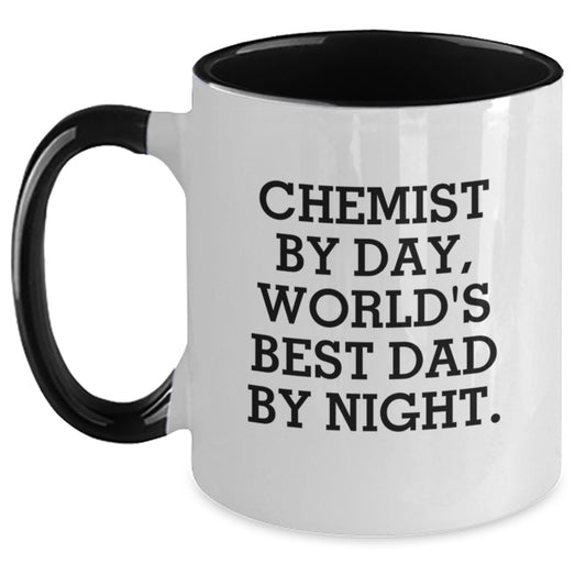 Chemist Gifts from Friends, Two Tone Coffee Mugs with Funny Quote, Birthday Unique Gifts for Chemist Men, World's Best Dad By Night - Main