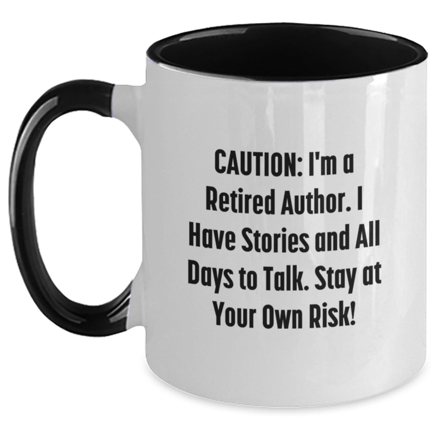 Funny Author Gifts for Her, Two Tone Coffee Mugs from Friends, 'Caution: I'm A Retired Author. I Have Stories And All Days To Talk. Stay At Your Own Risk!' - Graduation Unique Gifts for Her Friends - Main