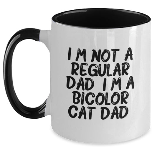 Bicolor Cat Dad Funny Gifts from Friends for Graduation Unique Two Tone Coffee Mug, I'm Not A Regular Dad. I'm A Bicolor Cat Dad. - Black and White, Red and White, Navy and White, Pink and White - Main