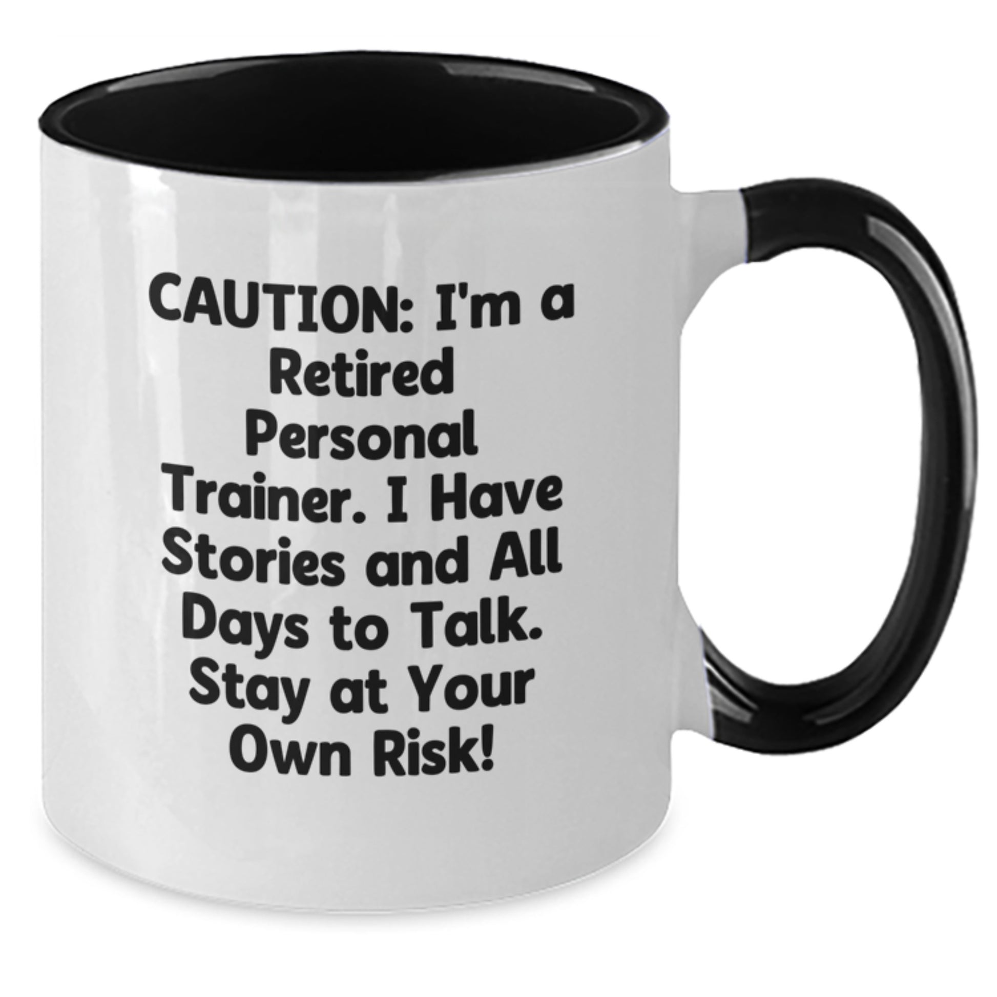 Funny Personal Trainer Gifts from Friends for Graduation, Caution Witty Two Tone Coffee Mug - Additional