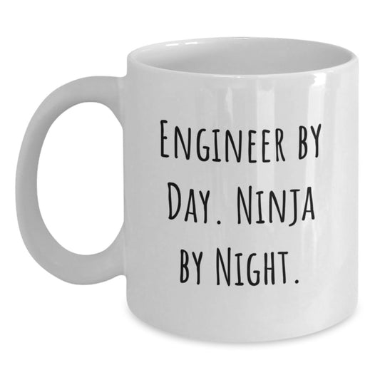 Funny Engineer Gifts for Men by Day Ninja By Night White Coffee Mug, Perfect Birthday Present from Friends, Coworkers, or Family - Main