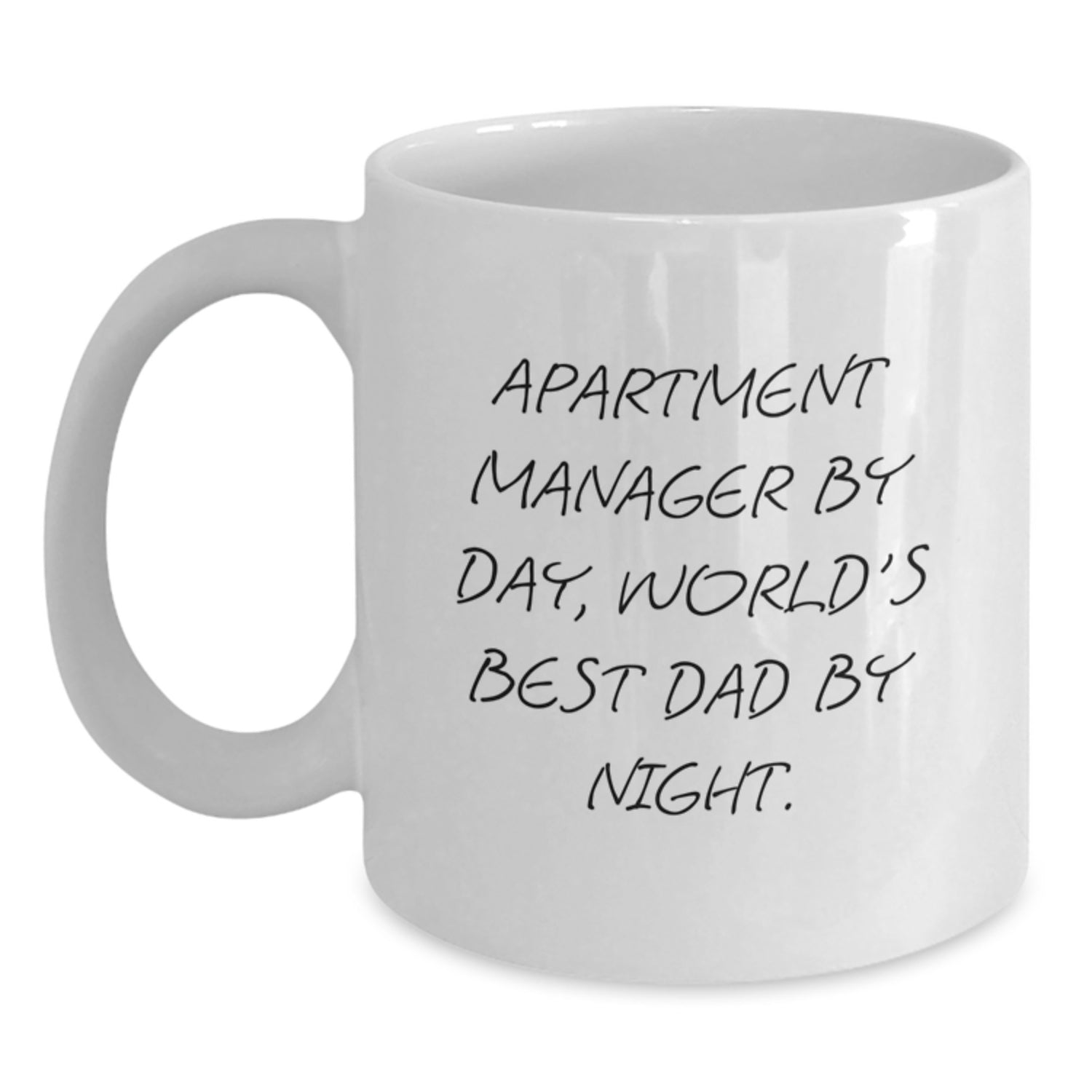Funny Apartment Manager Gifts by Day White Coffee Mug for Birthday, 'Apartment Manager By Day, World's Best Dad By Night.' - Gifts from Friends, Family, Coworkers for Apartment Managers, Men, Women - Main