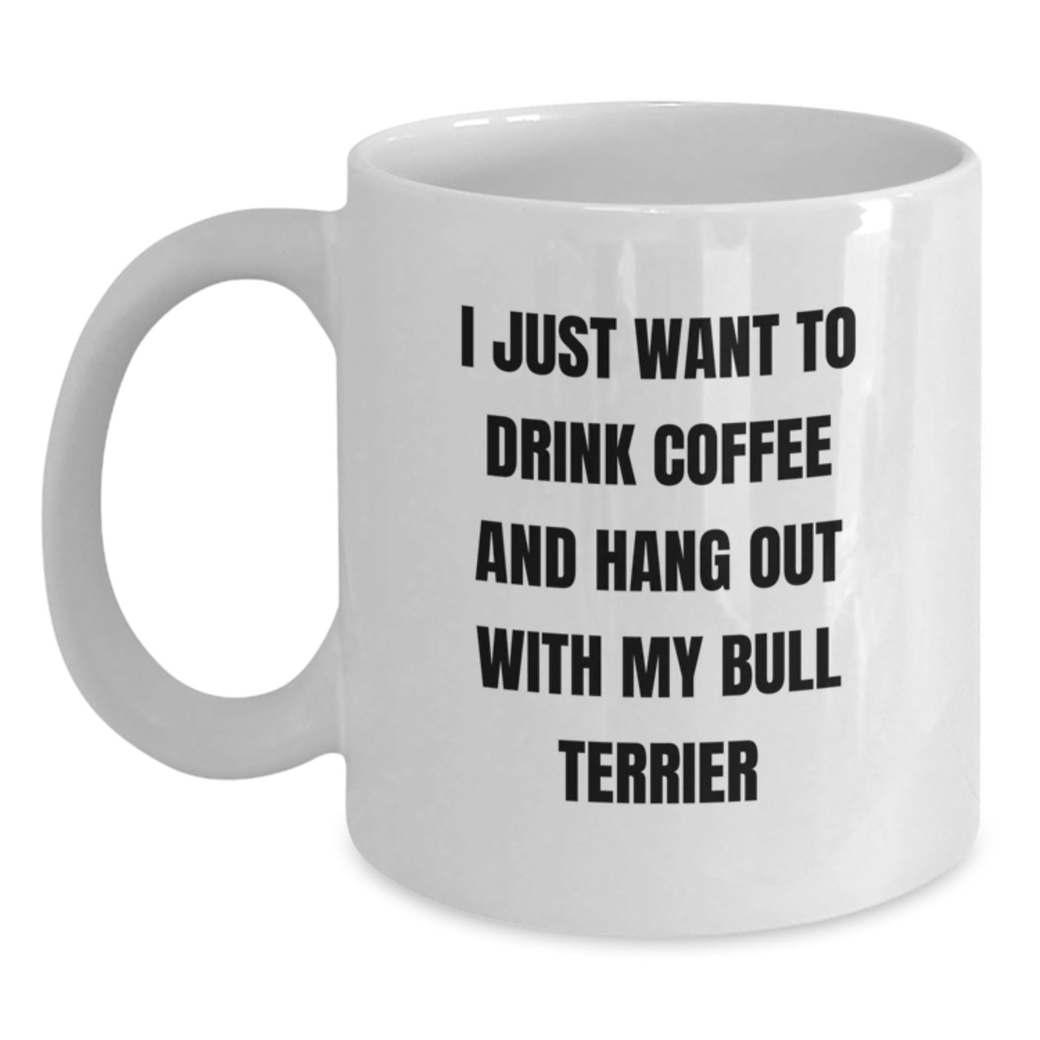 Bull Terrier Dog Lovers Funny Gift White Coffee Mug, Gifts from Friends and Family, 'I Just Want To Drink Coffee And Hang Out With My Bull Terrier', Birthday Unique Presents for Women and Men - Main