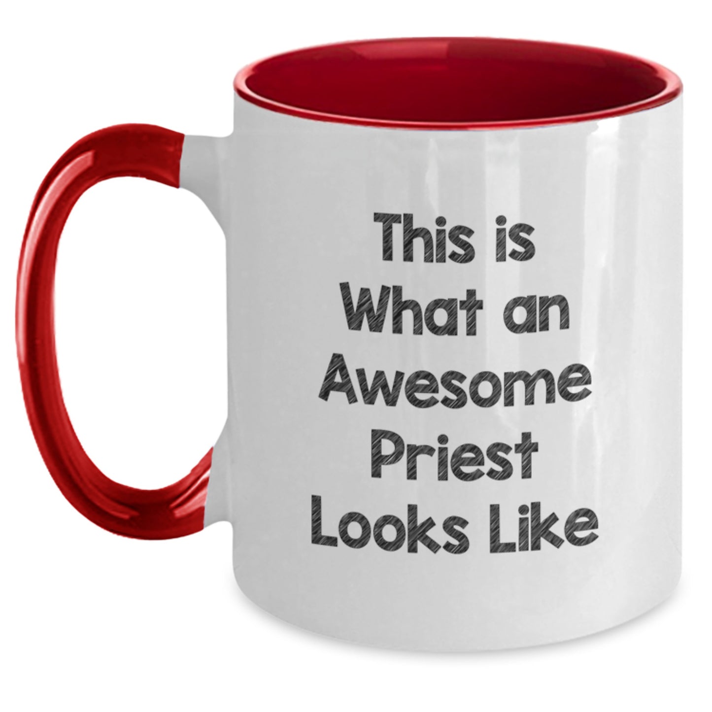 Funny Priest Birthday Unique Gifts from Friends - Two Tone Coffee Mug with 'This Is What An Awesome Priest Looks Like' Quote - Main