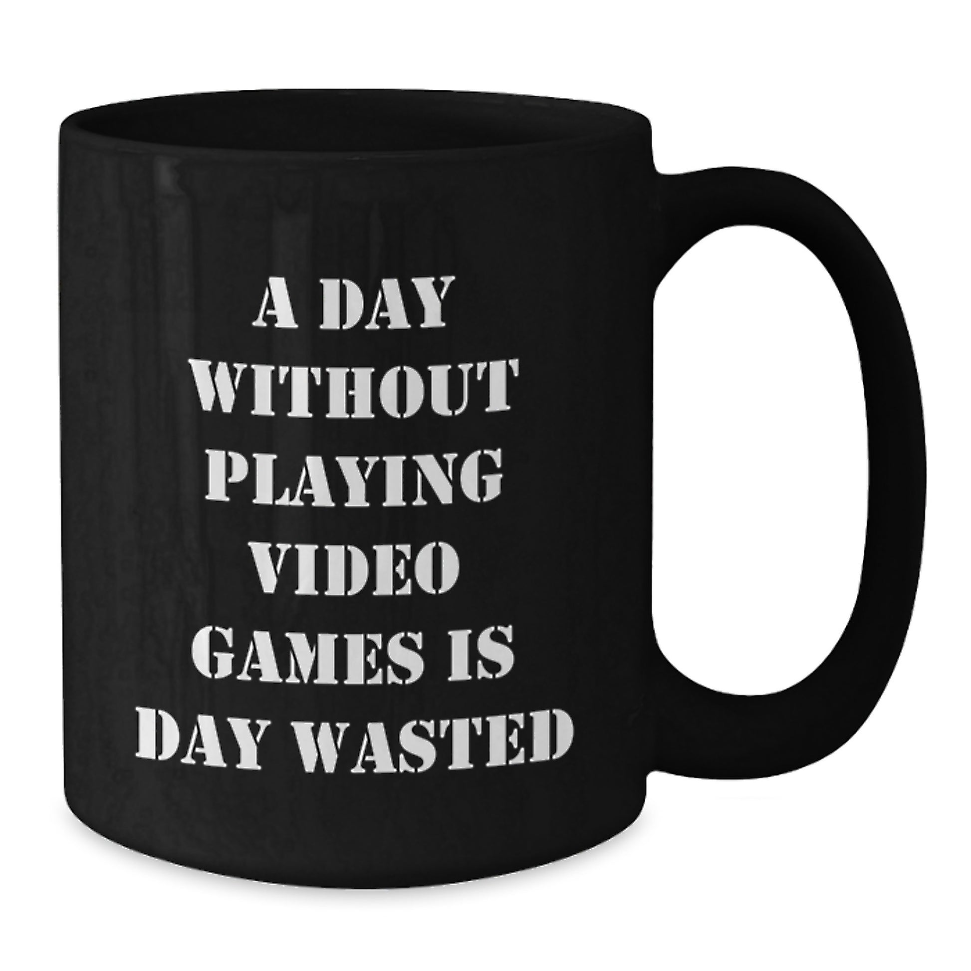 Funny Playing Video Games Gifts, Black Coffee Mug for Men and Women, Gifts from Friends, Perfect Birthday Present for Gamers, 'A Day Without Playing Video Games Is Day Wasted' Quote - Additional