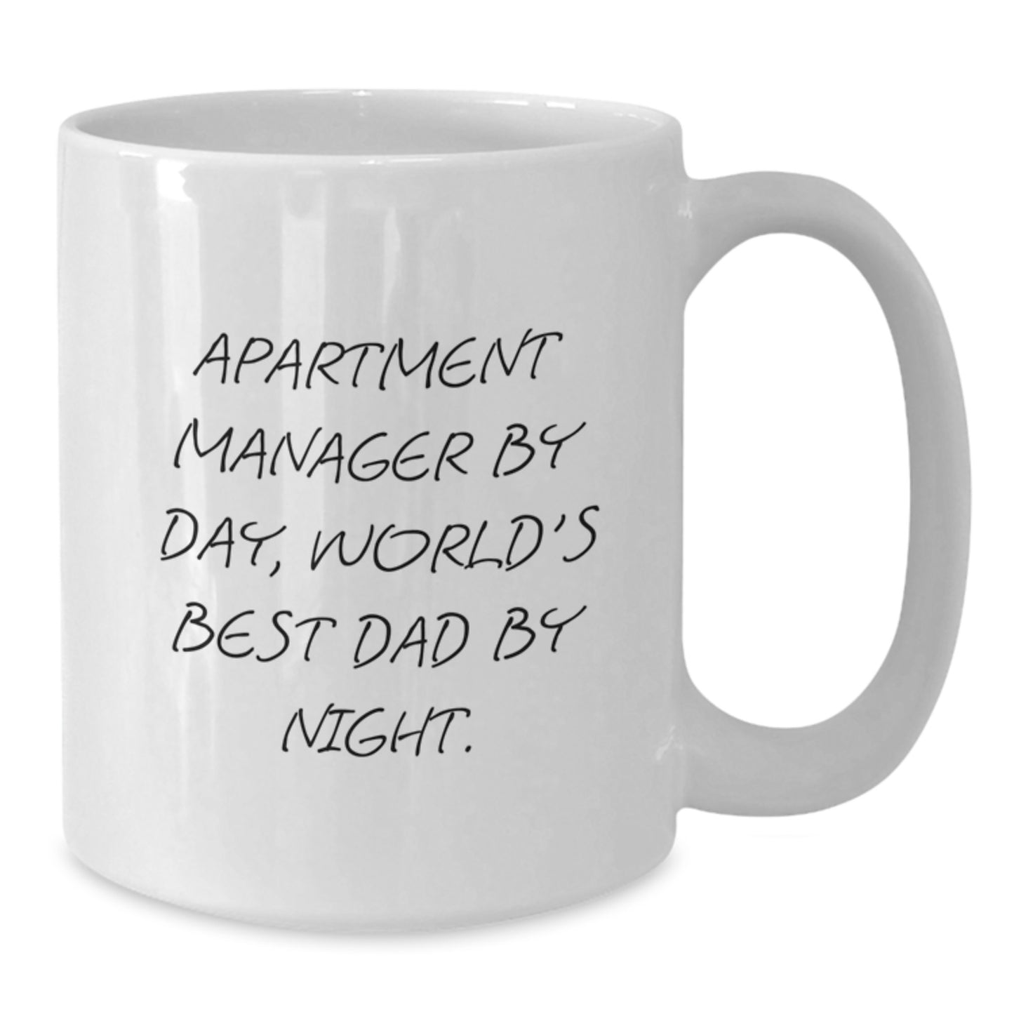 Funny Apartment Manager Gifts by Day White Coffee Mug for Birthday, 'Apartment Manager By Day, World's Best Dad By Night.' - Gifts from Friends, Family, Coworkers for Apartment Managers, Men, Women - Additional