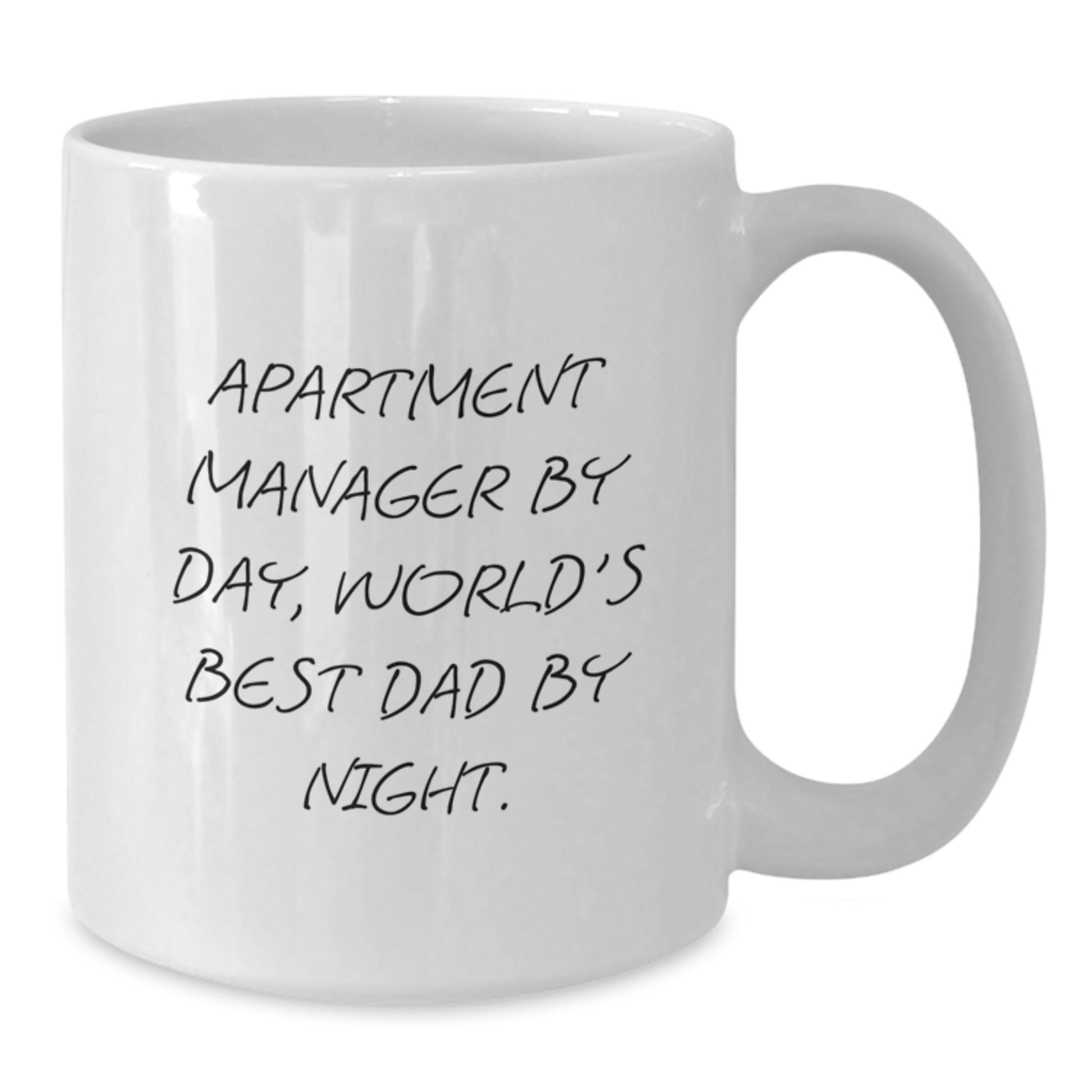 Funny Apartment Manager Gifts by Day White Coffee Mug for Birthday, 'Apartment Manager By Day, World's Best Dad By Night.' - Gifts from Friends, Family, Coworkers for Apartment Managers, Men, Women - Additional
