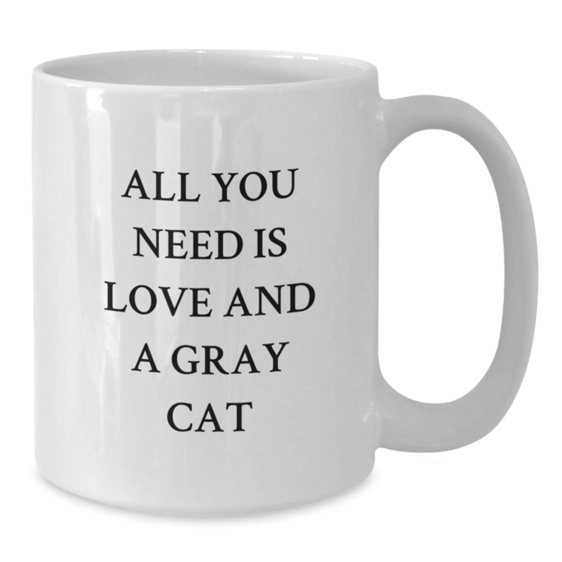 Funny Gray Cat Gifts for Men from Friends - White Coffee Mug with 'All You Need Is Love And A Gray Cat' Quote for Graduation - Additional