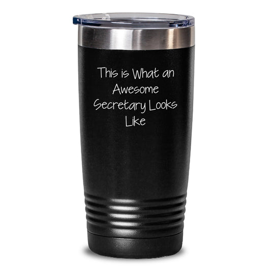 Secretary Gifts from Friends - Funny Quote This Is What An Awesome Secretary Looks Like, Tumbler for Birthday, 20oz or 30oz Capacity, Stainless Steel / Powder Coating - Main