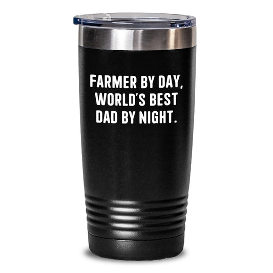 Farmer By Day, World's Best Dad By Night., Funny Gifts for Farmers, Stainless Steel Tumbler, Birthday Unique Gifts from Men to Family, 20oz or 30oz Capacity - Main