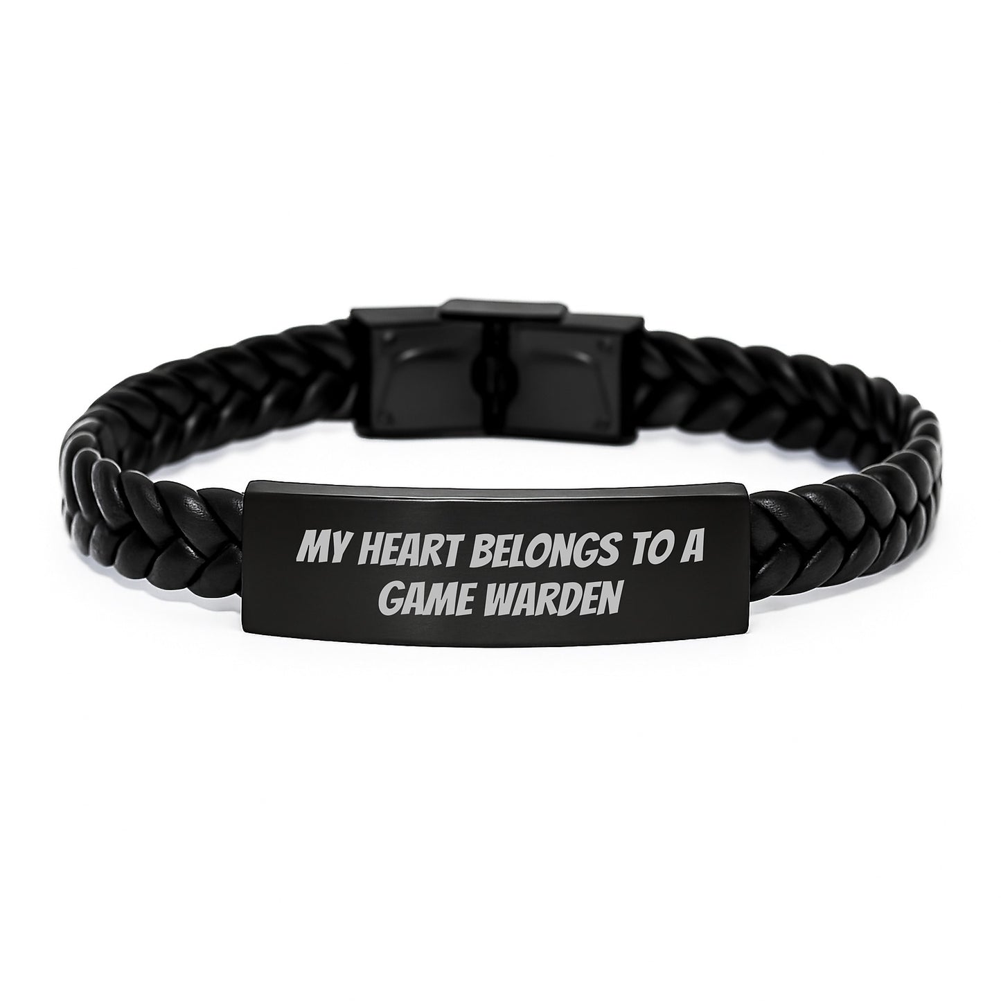 Funny Game Warden Gifts from Friends - My Heart Belongs To A Game Warden Interlaced Leather Bracelet, Birthday Unique Gifts for Game Wardens, Men, and Women - Image 1