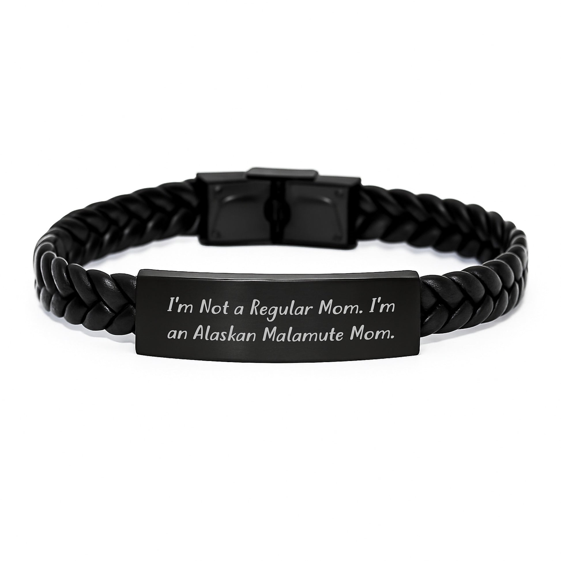 Funny Alaskan Malamute Mom Interlaced Leather Graduation Gift for Men from Family - 'I'm Not A Regular Mom. I'm An Alaskan Malamute Mom.' - Image 1