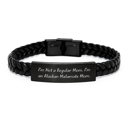 Funny Alaskan Malamute Mom Interlaced Leather Graduation Gift for Men from Family - 'I'm Not A Regular Mom. I'm An Alaskan Malamute Mom.' - Image 1