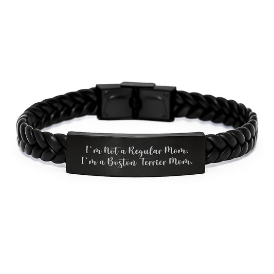 Funny Boston Terrier Mom Interlaced Leather Bracelet Gifts from Mom to Boston Terrier Dog for Graduation Unique Gifts - Image 1