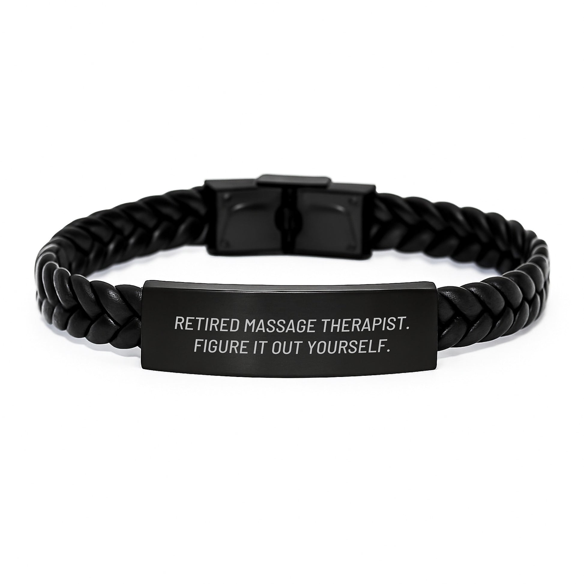 Massage Therapist Gift with Attitude Interlaced Leather Cuff Unique Graduation Gifts for Massage Therapist Friends with Funny Quote 'Figure It Out Yourself' as Inspirational Support from Loved Ones - Image 1