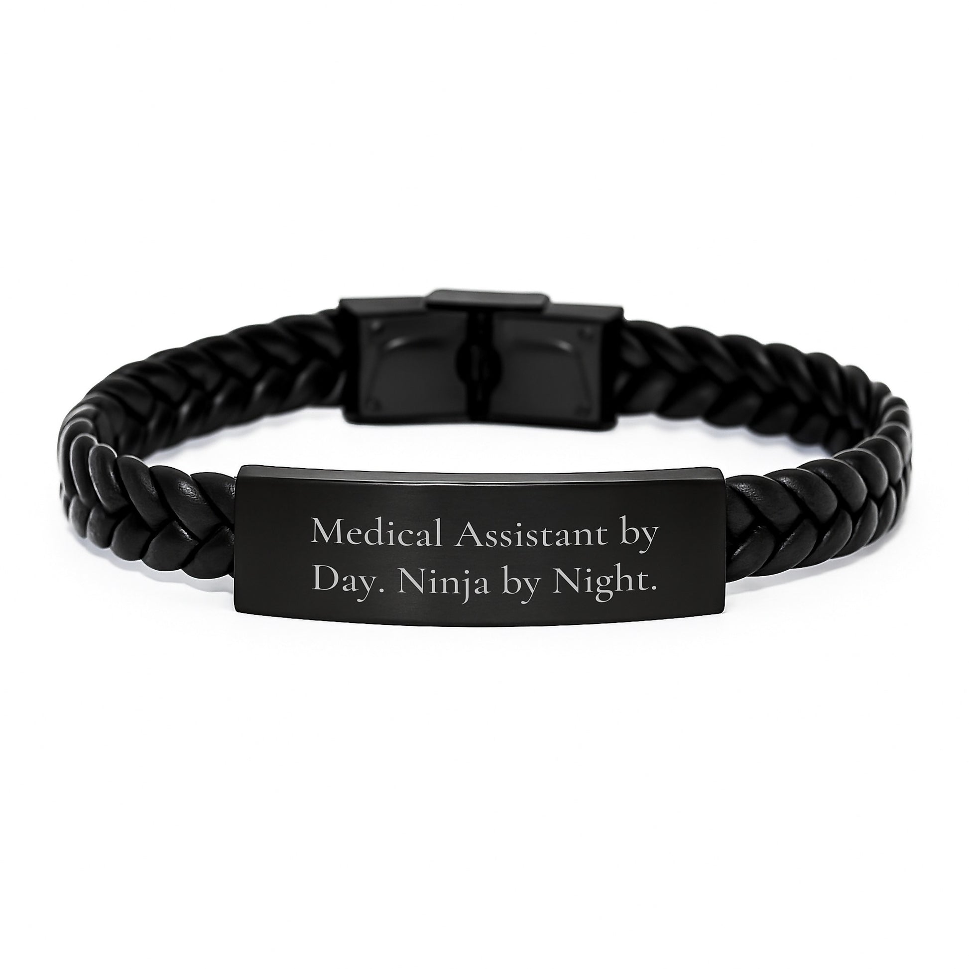 Medical Assistant Gifts, Interlaced Leather Bracelet, 'Medical Assistant By Day. Ninja By Night.' Quote, Birthday Unique Gifts from Friends, Gifts for Medical Assistant - Image 1
