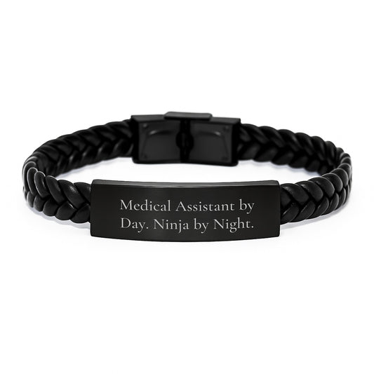 Medical Assistant Gifts, Interlaced Leather Bracelet, 'Medical Assistant By Day. Ninja By Night.' Quote, Birthday Unique Gifts from Friends, Gifts for Medical Assistant - Image 1