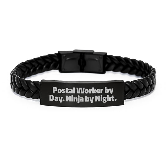 Postal Worker Gifts, Ninja In Disguise, Interlaced Leather Birthday Unique Gift for Men, Friends, and Family - 'Postal Worker By Day. Ninja By Night.' - Image 1