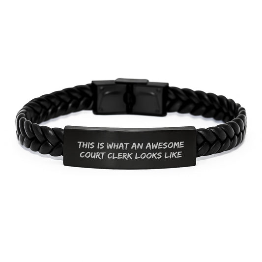 Funny Court Clerk Gifts - This Is What An Awesome Court Clerk Looks Like Interlaced Leather Bracelet, Birthday Unique Gifts from Men to Court Clerks - Image 1