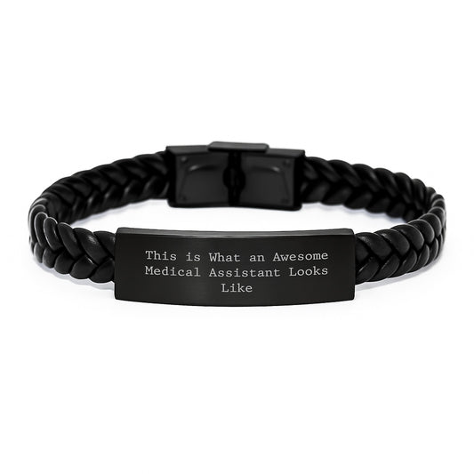 Medical Assistant Gifts from Friends - Interlaced Leather Bracelet Quote 'This Is What An Awesome Medical Assistant Looks Like' for Birthday - Image 1