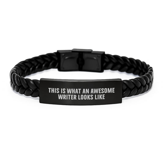 Inspirational Writer Gifts, Interlaced Leather Bracelet for Birthday, 'This Is What An Awesome Writer Looks Like' Quote, Gifts from Friends, for Writer - Image 1