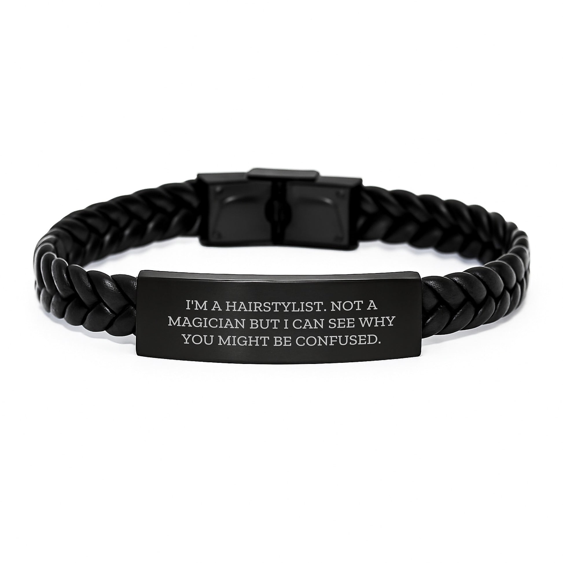Hairstylist Gifts from Friends - Funny Quote Interlaced Leather Birthday Jewelry, Gifts for Hairstylist, Men, Women, Friends, Coworkers - Image 1