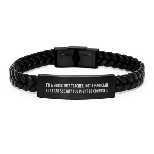 Funny Substitute Teacher Gifts from Friends for Graduation Unique Interlaced Leather Bracelet - Image 1