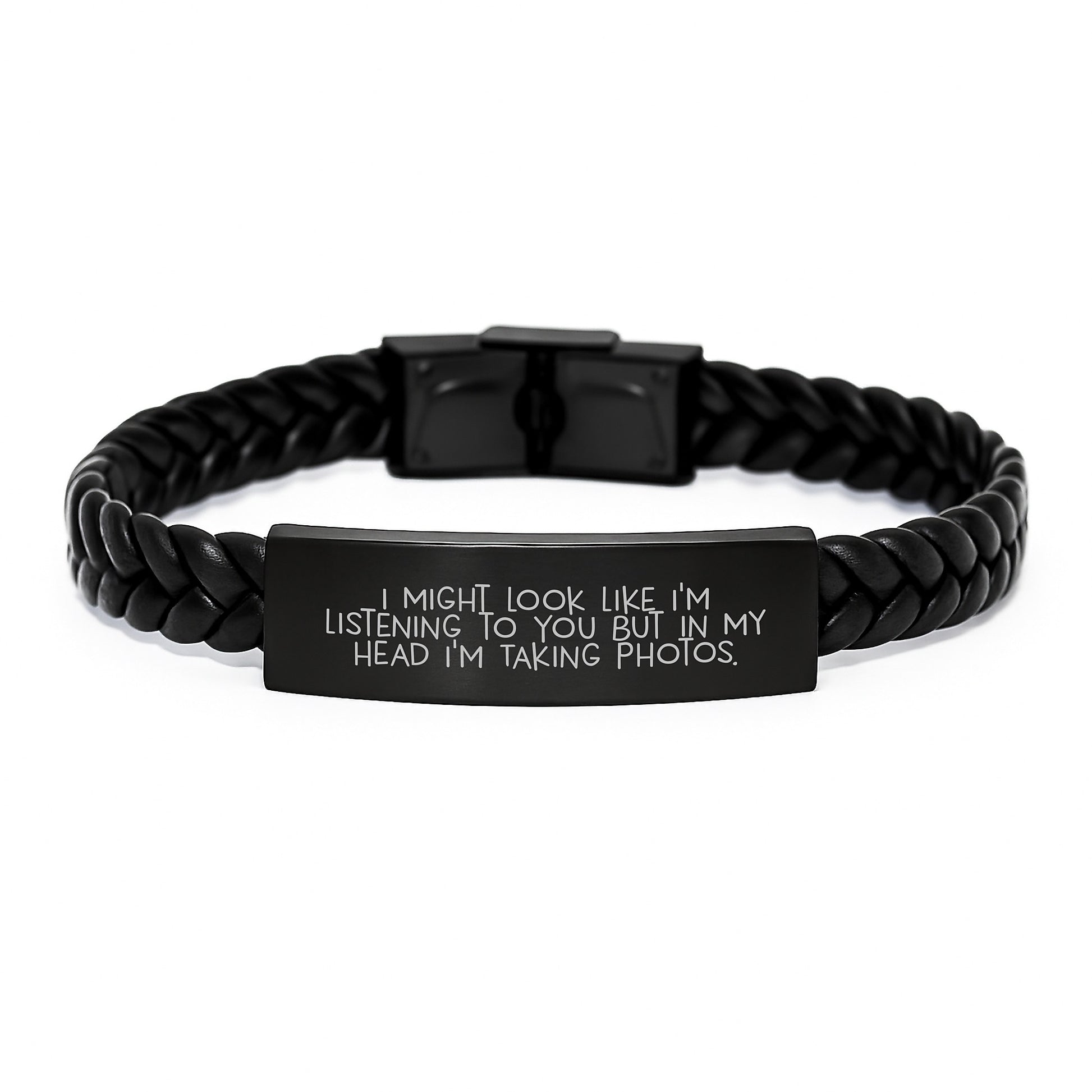 Funny Taking Photos Interlaced Leather Bracelet Gifts from Friends for Men on Birthday, Inspirational Quote Inside - Image 1