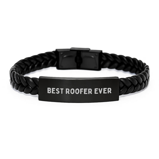 Roofer Gifts from Friends - Best Roofer Ever Interlaced Leather Bracelet for Men on Birthday - Image 1