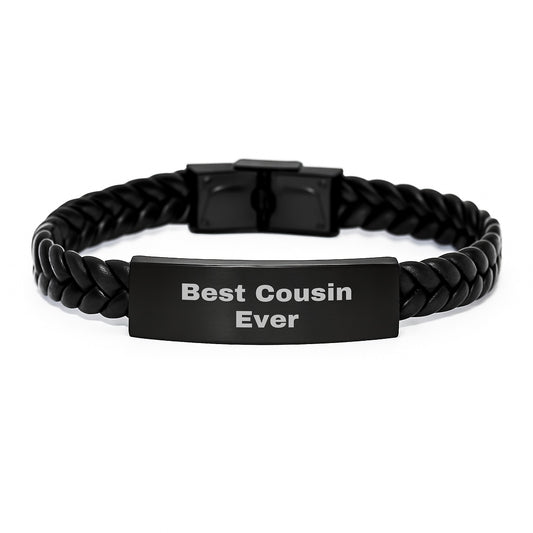Funny Cousin Gifts, Best Cousin Ever Interlaced Leather Bracelet for Men, Unique Gifts from Family to Cousin for Graduation - Image 1