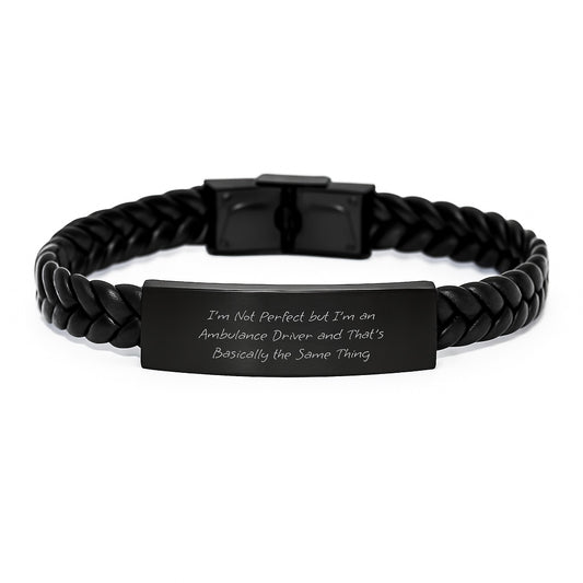 Ambulance Driver Gifts Funny Quote Interlaced Leather Bracelet, Gifts from Friends to Ambulance Driver, Gifts for Ambulance Driver Graduation Unique, Stainless Steel PU Leather Men's Accessory - Image 1