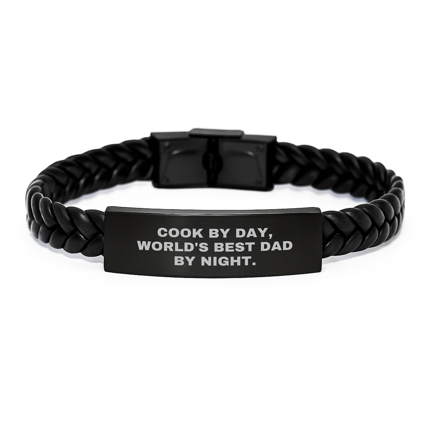 Cook, Interlaced Leather Birthday Unique Gifts for Men from World's Best Dad, Funny Quote - Image 1