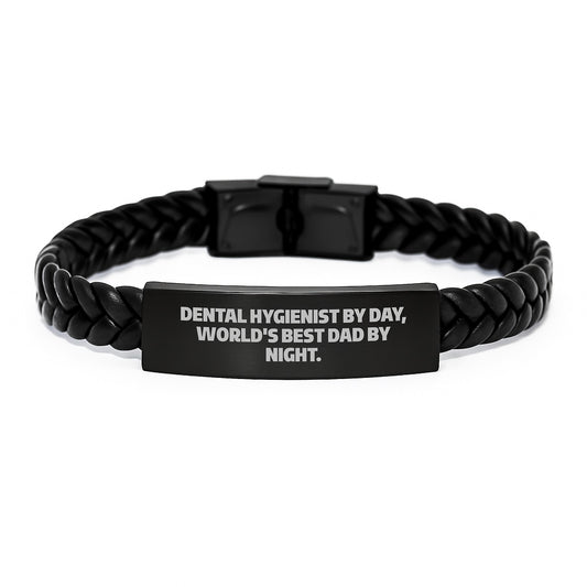 Dental Hygienist Gifts, Funny Quote, Interlaced Leather Bracelet for Men, Gifts from Dad, Birthday Unique Presents for Him, Gifts for Dental Hygienist - Image 1