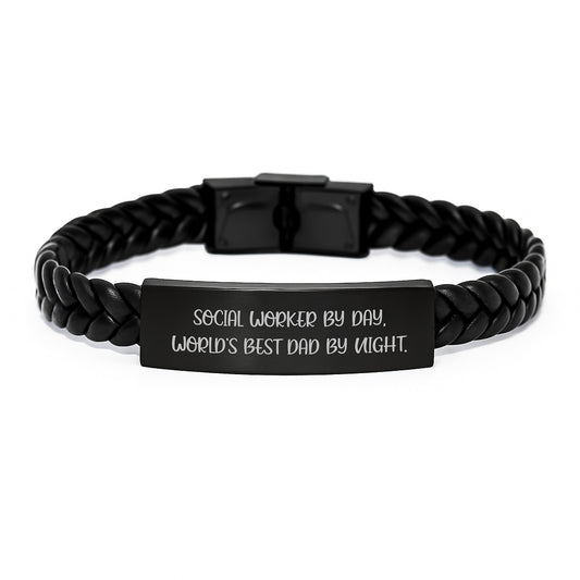 Social Worker Gifts, Funny Quote Interlaced Leather Bracelets, Gifts from Dad to Best Social Worker Friend, Birthday Unique Gifts - Image 1
