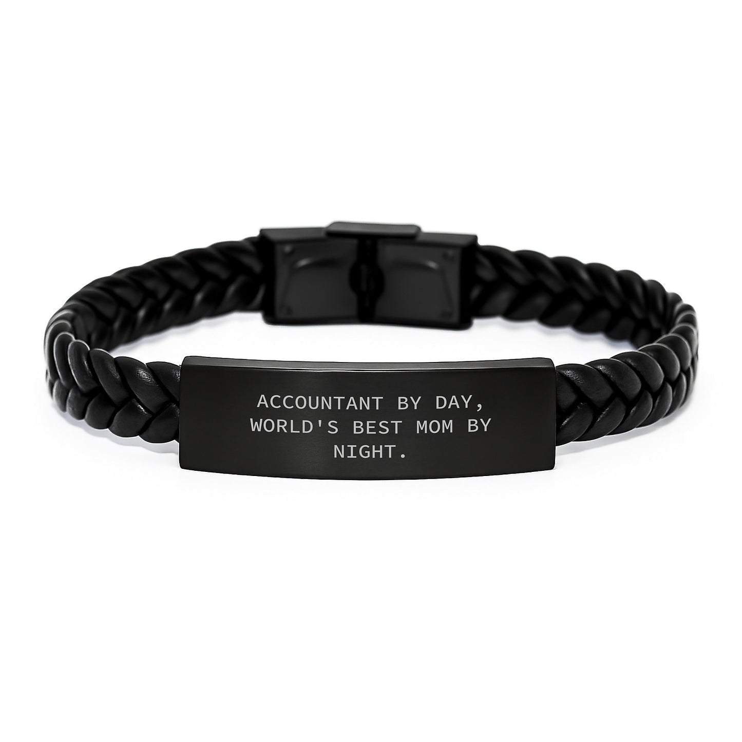 Accountant By Day, World's Best Mom By Night. Interlaced Leather Birthday Unique Gift for Him or Her from Mom - Image 1