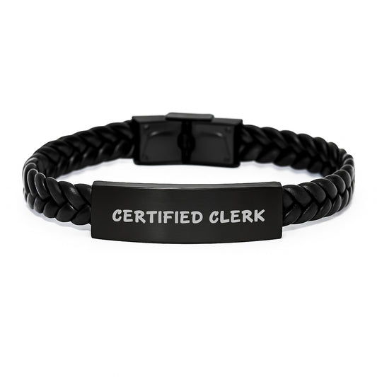 Certified Clerk Funny Birthday Unique Gifts from Friends, Interlaced Leather Clerk Accessories, 'You're the Best' Quote, 7.87 inches Stainless Steel and PU Leather - Image 1