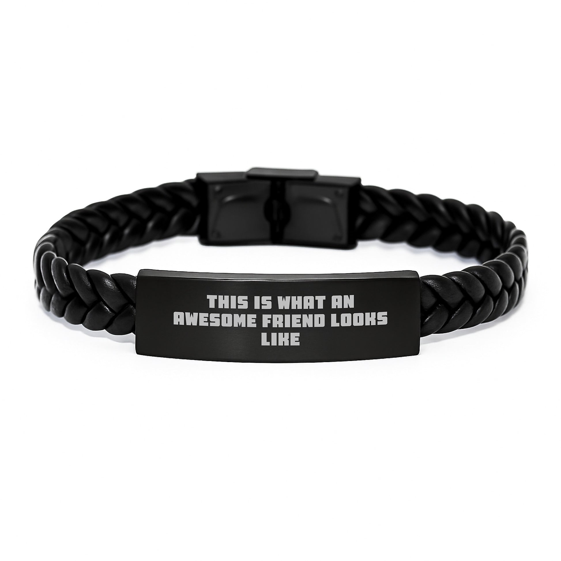Funny Friend Gifts, Interlaced Leather Bracelet with Quote 'This Is What An Awesome Friend Looks Like' for Graduation - Image 1