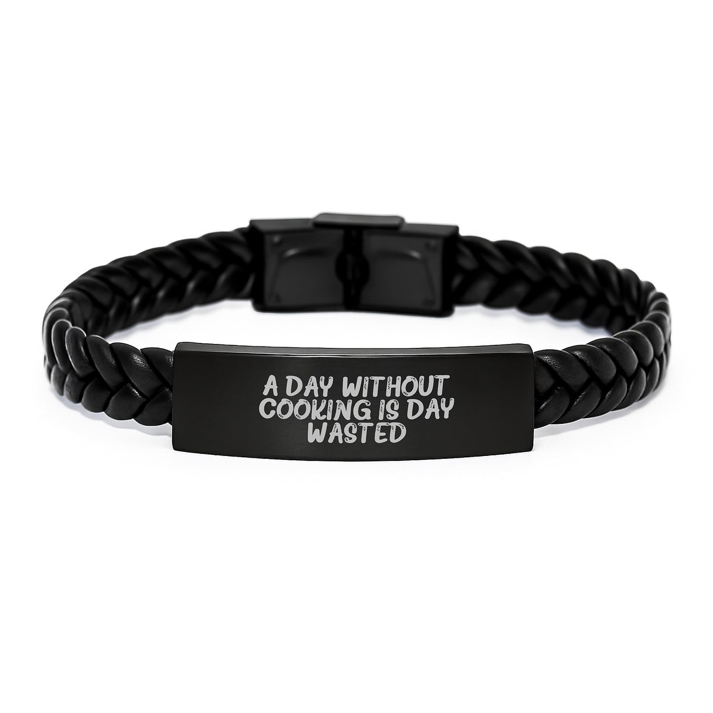 Cooking Enthusiast Gifts from Friends, Funny Quote Interlaced Leather Bracelet, Inspirational Cooking Accessories for Birthday, Leather Strap Stainless Steel, Gifts for Women Men - Image 1