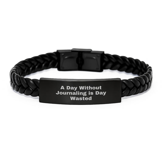 Inspiring Journaling Gifts for Men, Women, and Friends - 'A Day Without Journaling Is Day Wasted' Interlaced Leather Bracelet, Birthday Unique Presents from Family, Coworkers - Image 1