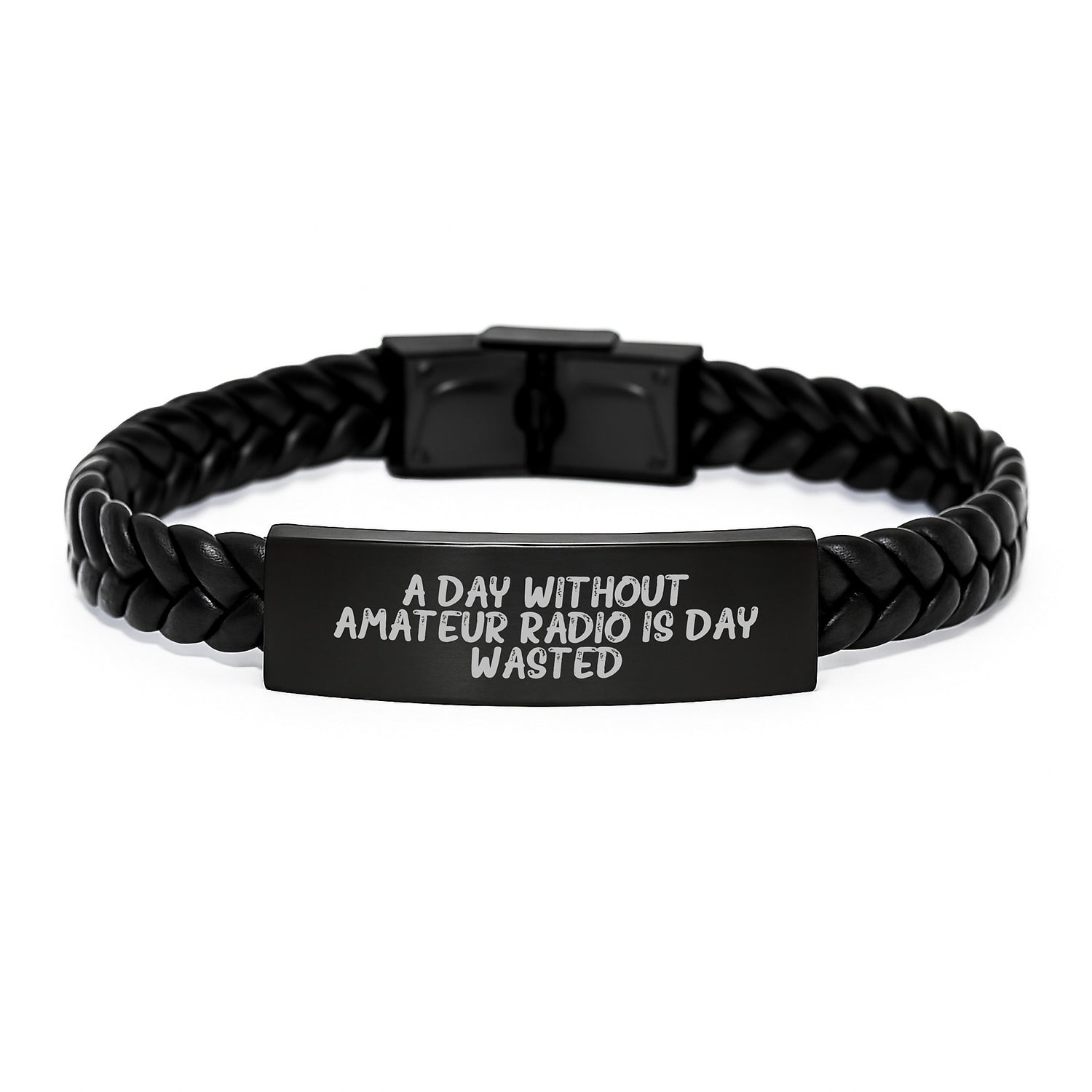Amateur Radio Enthusiast Gifts, Funny Quote Interlaced Leather Bracelet, Gifts from Friends for Birthday, A Day Without Amateur Radio Is Day Wasted, Men's Unique Gift - Image 1