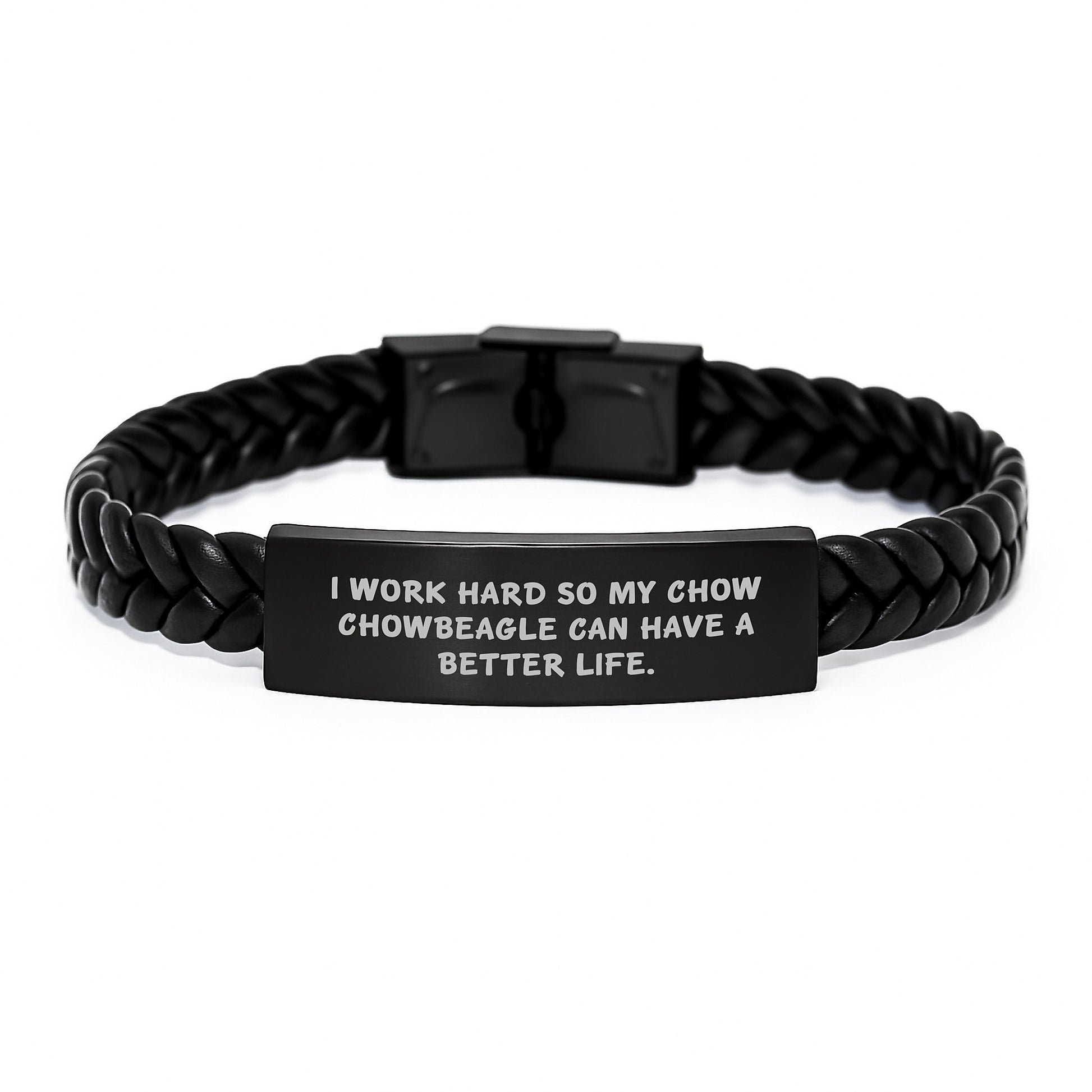 Chow Chow Dog Lovers Funny Gifts from Men to Friends Birthday Unique Interlaced Leather Bracelte for Women 'I Work Hard So My Chow Chowbeagle Can Have A Better Life.' - Image 1